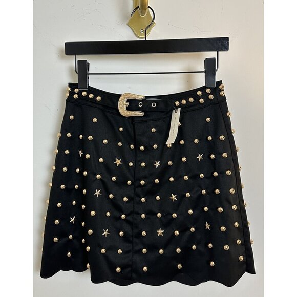 ANTHROPOLOGIE Studded Suede Mi Skirt in Black/Gold Size X-Small - Picture 3 of 10